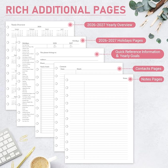 2026-2027 Monthly Planner Refill, Jul. 2026 - Dec. 2027, A4 Letter Size Planner Inserts for 11-Disc Discbound, 8.5"x11", 18 Monthly Calendars with Colorful Laminated Tabs