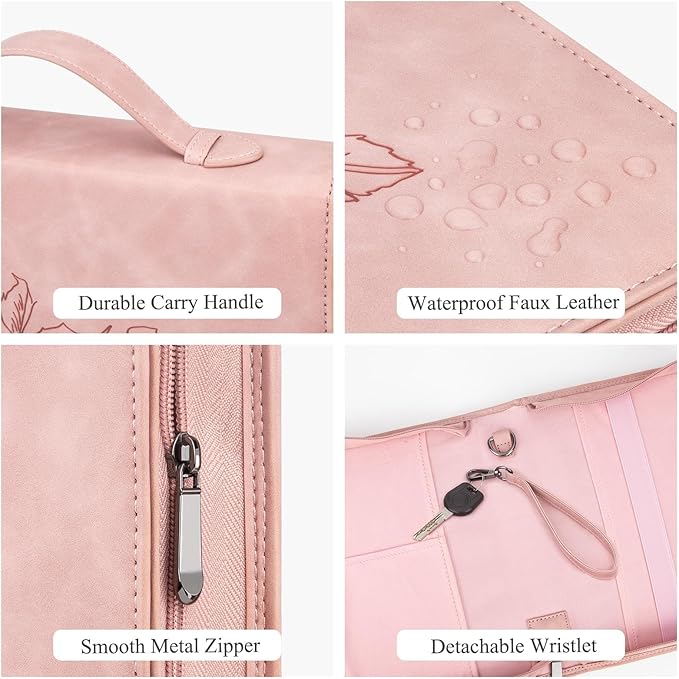 CITYCHASE Elegant Rose Design Bible Cover Case with Bible Study Supplies Highlighters Pens Bookmark Leather Bible Cover Case for Women Gift for Christians(Pink Pro)