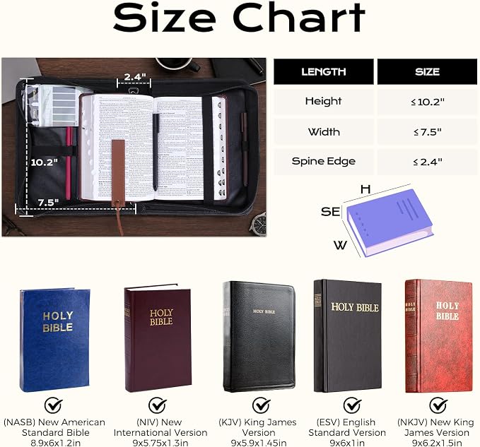 XKDOUS Bible Bag with Cross Design for Men Leather Bible Cover Church Book Holder Organizer Large Carrying Case with Pens, Tabs, Study Supplies Father Day Christian Gifts for Dad, Mom, Women, Lady
