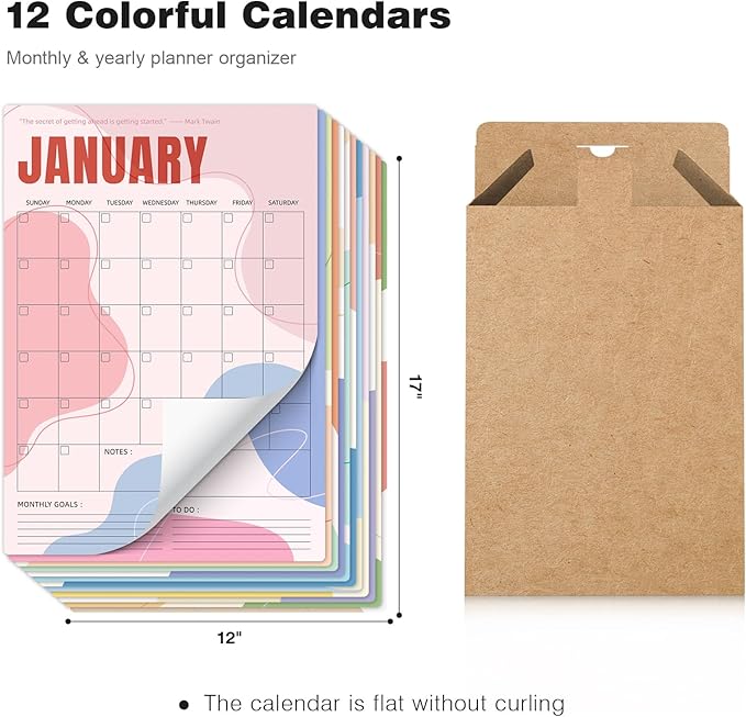 Ospelelf Undated Dry Erase Wall Calendar 12 Month, 12" x 17" Laminated Yearly Calendar for Home, Reusable Fridge Calendar 2026, 12 Sheets