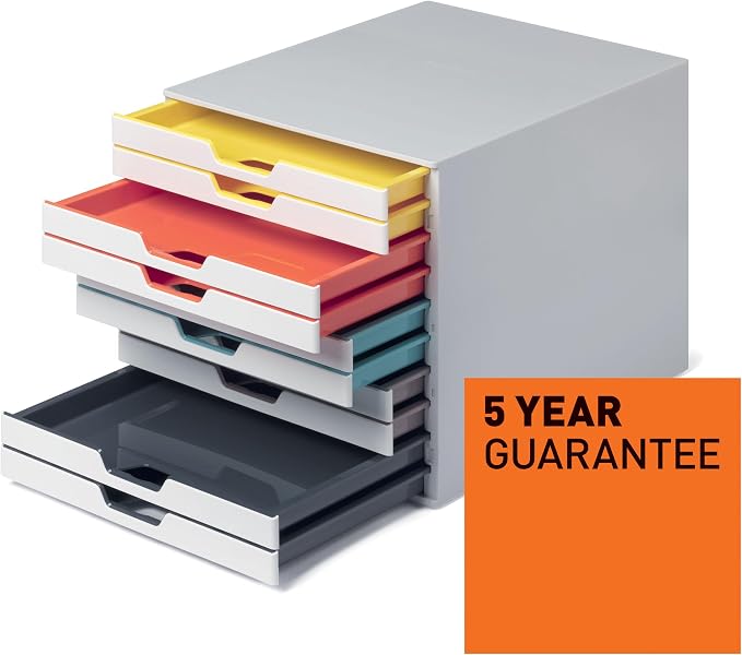 Durable VARICOLOR 10 Drawer Unit - White Desktop Drawer Set with 10 Color Coded Draws - Letter Size Files - Perfect for Storing Documents and Paper Work
