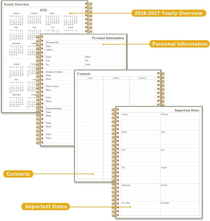 Monthly Planner 2026-2027 – Monthly Calendar from July 2026 to December 2027, 18 Month Planner with Spiral Binding, Inner Pocket, Elastic Closure, 8.5" x 11", Green