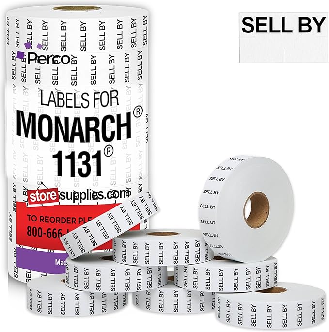 Perco Sell BY Labels for Monarch 1131 Price Gun - 8 Rolls, 20,000 Pricemarking Labels