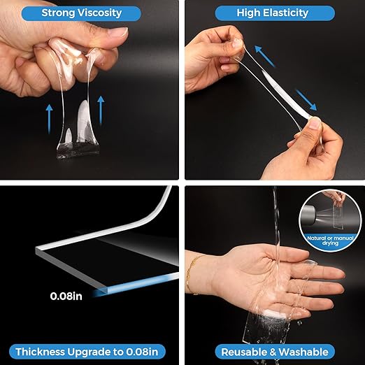 VUBOJO Double Sided Tape Heavy Duty - Dustproof & Easy-Peel Liner- Nano Double Sided Adhesive Tape - Clear Mounting Tape Picture Hanging Adhesive Strips (16.5FT)