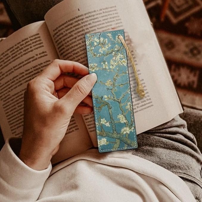 Bookmark 2 PCS Leather Bookmarks for Women, Men, Book Lovers, Page Markers for Students Teachers Reading Almond Blossom Personalized Bookmark