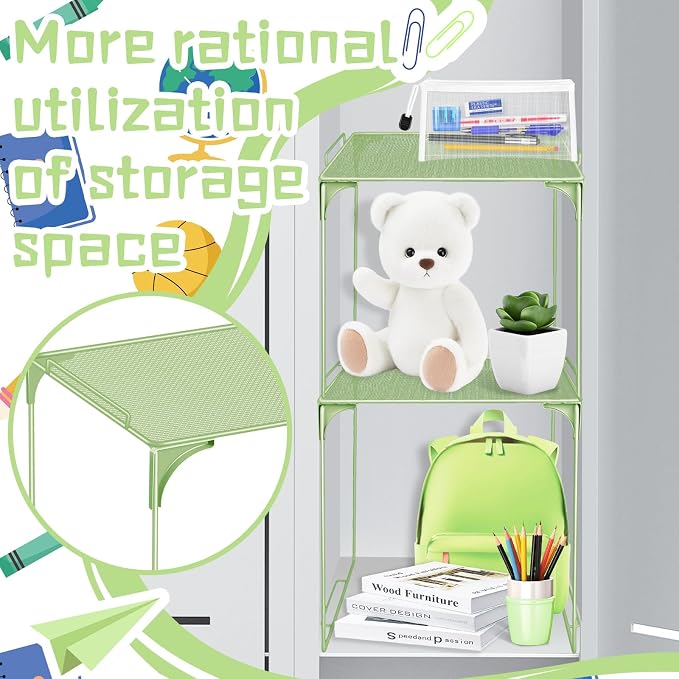 Demonwer Locker Organizer Shelf Yellow Green Stackable Extra Locker Shelf Storage Cabinet Accessories for Back to School Office Home Gym Supplies