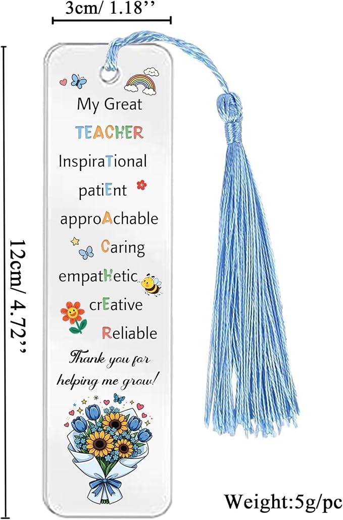 Teacher Gifts for Teachers Day Appreciate Presents Birthday Flower Shaped Signs Bookmark Keychain 3PC Set Graduation Christmas Keepsakes Acrylic Keyring Thank You Plaque Women Men Retirement (Blue)