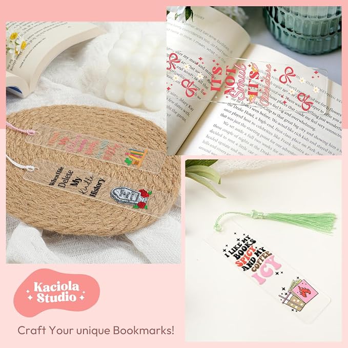 Kaciola 24 Acrylic Bookmark Blanks with 24 UV DTF Stickers About Smutty Theme and 4 Colors Tassels,Blank Bookmarks UV DTF Transfers Stickers for DIY Crafts Hanging Tag Gift Bookmarks DIY