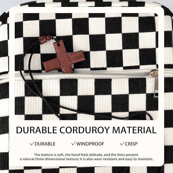 Bible Cover Case for Women Corduroy Bible Case for Girls Checkered Large Bible Cover with Handle Bible Study Supplies Accessories Christian Gifts for Women (Black, Medium)