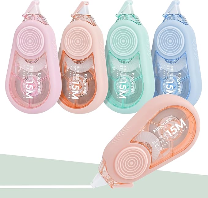 Temiary 4 Pcs White Correction Tape with Dispenser, Smooth Quick Dry Pull Out Tapes for Instant Corrections, 49.2 Ft Easy to Use Tear-Resistant Applicator for Office Note Taking, Journaling (Morandi)
