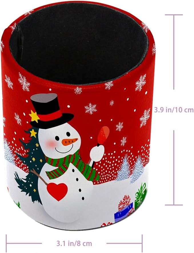 Christmas Snowman Snowflake Pen Holder Pencil Organizer Cute Pencil Cup Desk Decor Makeup Brush Holder PU Multifunctional Office Supplies for Home Classroom School
