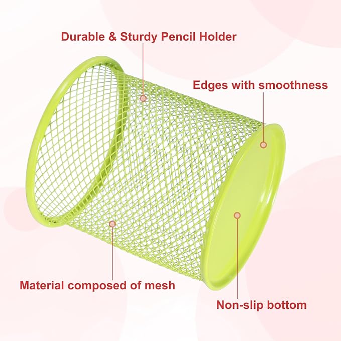 uxcell 2Pcs Mesh Pencil Holder, Metal Pen Cup Desk Organizer Makeup Brush Cup Holder for Home, Office, Classroom(Green)