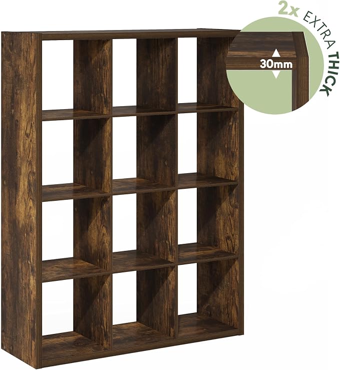 Furinno Cubicle Book Shelf, 12-Cube Bookshelf, Extra Thick Frame Reversible Bookcase with Open Back, 14.6" x 44" x 58", for Living Room, Bedroom, Home Office, Amber Pine