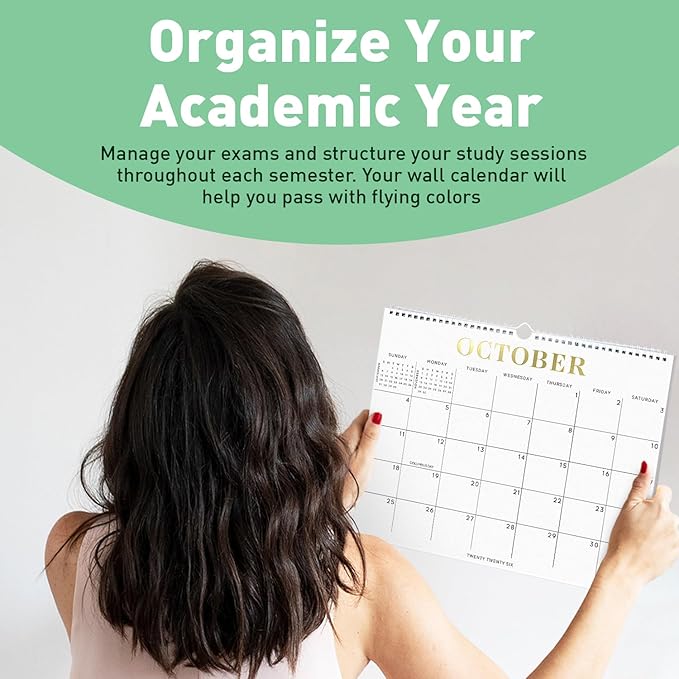 S&O Gold Foil Wall Calendar from January 2026-June 2027 - Tear-Off Monthly Calendar - 18 Month Academic Wall Planner - Hanging Organizer to Track Anniversaries & Appointments - 13.5"x10.5”in