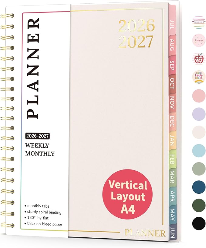 Teacher Planner 2026-2027, Forvencer Academic Planner 2026-2027, Jul 2026 - Jun 2027, 8.5"x11", Weekly & Monthly Planning Book with 7 Periods, School Agenda for Teacher Student Homeschool, A4, Beige