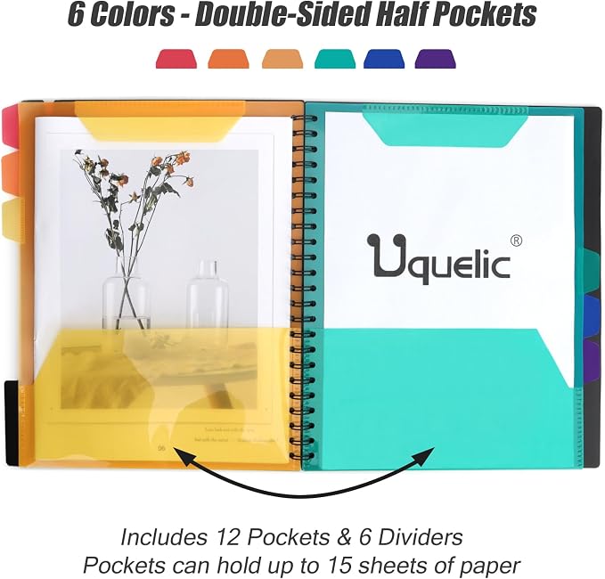 Uquelic Clipboard with Folder Organizer, 12 Pockets Project Organizer - Refillable Lined Notepad (11" x 8.5"), Hardcover Project Organizer with Stay-Put Tabs(2 Pack)