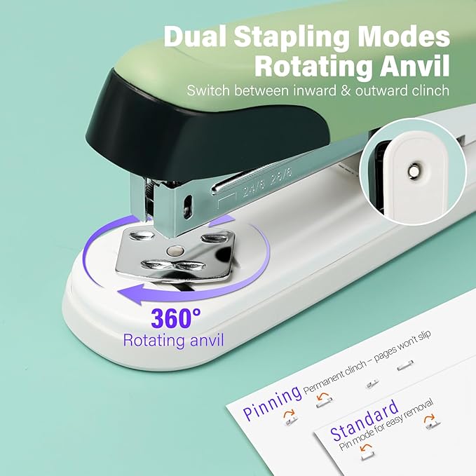Metal Stapler, 6.5-Inch Desktop Stapler, 25 Sheet Capacity, Includes 1000 Staples for Office Durable Use (1, Purple)