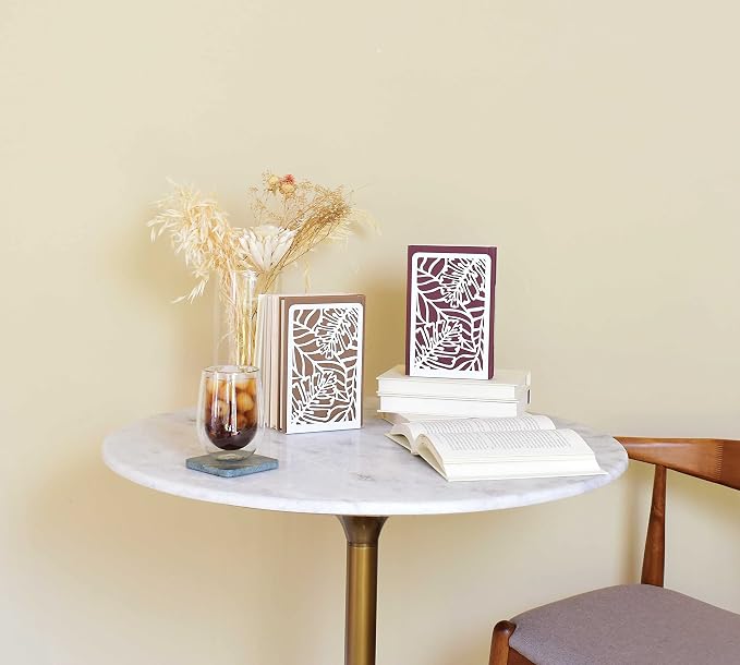 CNK Premium BookEnds for Heavy Books - Metal Book Stoppers for Book Shelves - Decorative Home Office Book Holders (Tropical White)