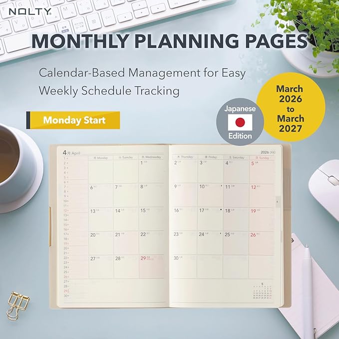 NOLTY Ecri Plus B6-3 Weekly Planner 2026, April Start, Japanese Edition, Wine Red, 2026-9862