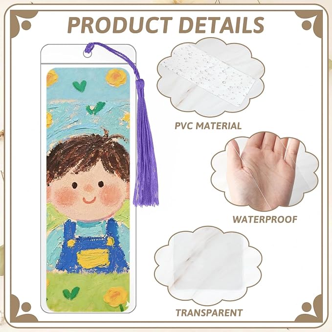 180pcs Kraft Paper Blank Bookmarks,60pcs Make Your Own Watercolor Paper Bookmarks,with 60pcs Clear Bookmark Sleeves,60 Tassels in Ten Colors,for DIY Crafts and Gifts