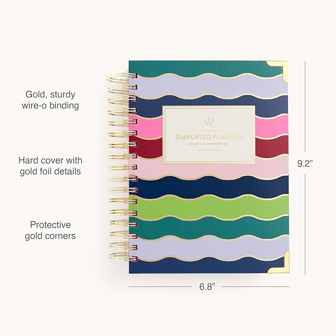 Simplified 2026 12-Month Spiral Daily Planner — Rainbow Row — January 2026 - December 2026, Calendar Year Organizer with Stickers, Pockets, and Keepsake Box