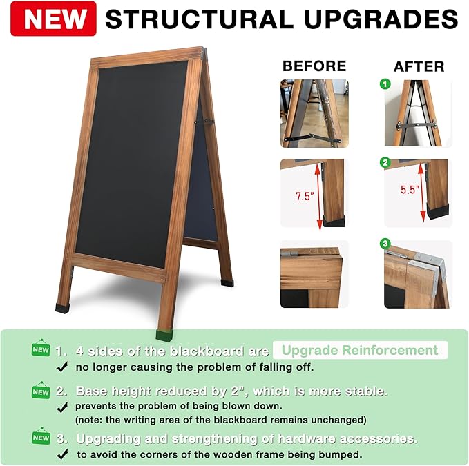 SELEAD Magnetic A-Frame Chalkboard Easel Sign - Large 40" x 20" Rustic Sandwich Chalk Board Signs Outdoor Double Sided Sidewalk Pizarra for Business, Wedding, Menu