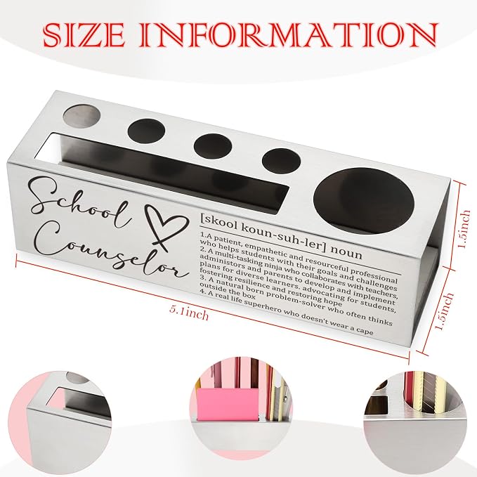 School Counselor Gifts, School Counselor Pen and Pencil Holder for Desk, Appreciation Gift for Counselors, Teachers, and Educators, Thank You Desk Organizer for School Staff Recognition TZC78
