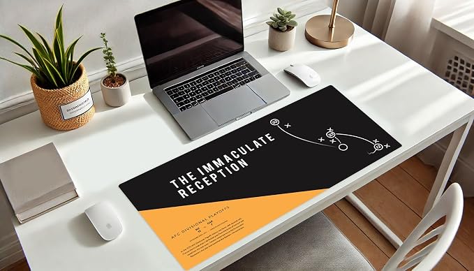 French KOKO Large Pittsburgh Football Desk Mat for Desktop – XL Black and Gold Desk Pad Mat Featuring The Immaculate Reception Play, Man Cave Office Decor, Football Fan Gift - Immaculate Reception