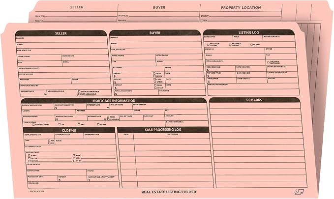 NextDayLabels - Real Estate Listing Folder - Right Panel List, Pre-Printed on Durable Card Stock with Closing Checklist and Color-Coded Dots for Organizing (Pink, Legal Size | Pack of 25)