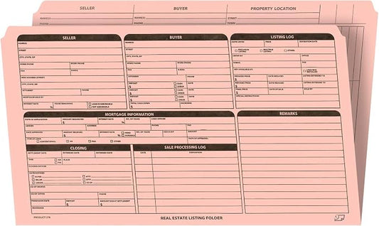 NextDayLabels - Real Estate Listing Folder - Right Panel List, Pre-Printed on Durable Card Stock with Closing Checklist and Color-Coded Dots for Organizing (Pink, Legal Size | Pack of 25)