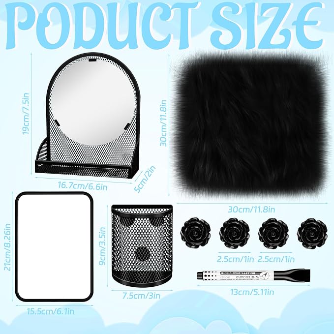8 Pcs Locker Accessories Kit Black Magnetic Mirror, Magnetic Pen Holders, Cute Flower Magnets,Locker Decorations Supplies First Day of School Essentials Work Locker Organizer