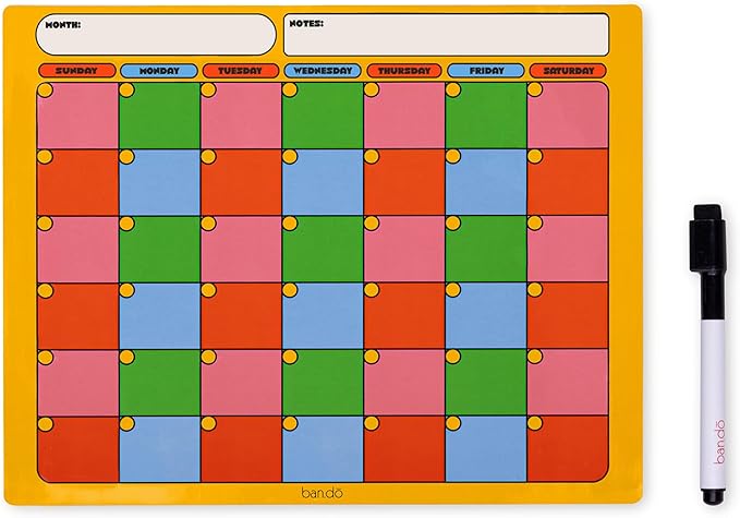 ban.do Magnetic Colorblock Undated Calendar for Monthly Planning with Black Dry Erase Marker and Eraser, Colorblock