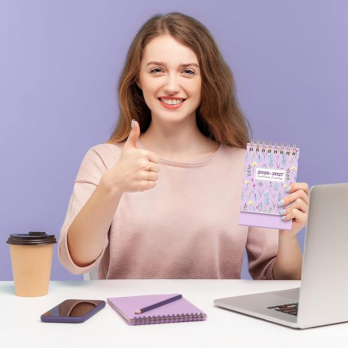 KONVINIT Small Desk Calendar 2026-2027, Purple 2026 Desk Calendar - Runs From July 2026 Until December 2027, 18 Months Mini Desktop Calendar 2026 for School, Home & Office Supplies
