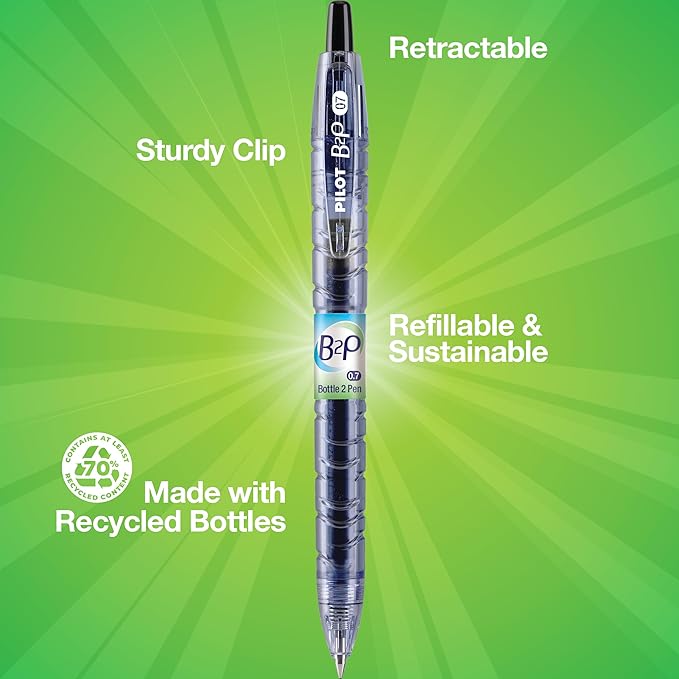 PILOT B2P Colors - Bottle to Pen Refillable & Retractable Rolling Ball Gel Pen Made From Recycled Bottles, Fine Point, Assorted Color G2 Inks, 14-Pack (15355)