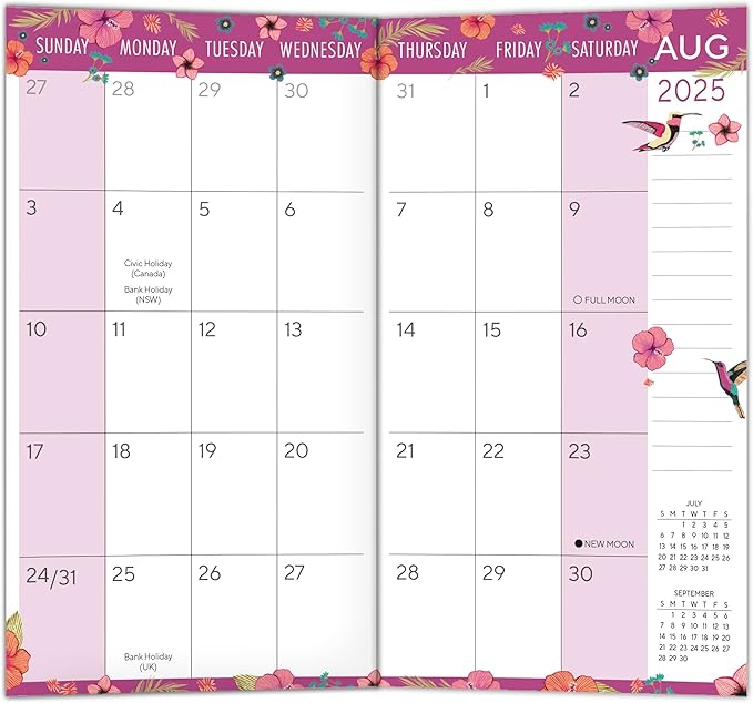 2026 Pocket Calendar Planner, 2-Year Monthly Calendar Book (24-Month): January 2026 – December 2027, Purse Size 6.5" x 3.5", Hummingbird Flowers
