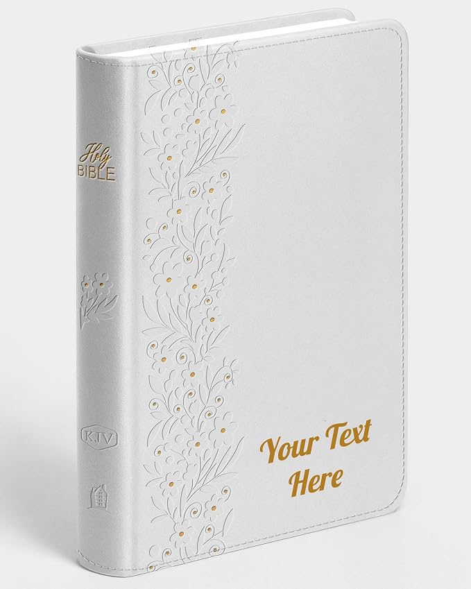 Printualist Personalized Bride’s Bible with Custom Photo and Text, White, KJV, King James Version, Red Letter Edition, Comfort Print, Faux Leather