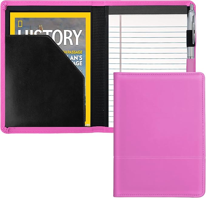 Padfolio/Portfolio Binder, Mini Padfolio Portfolio Binder 5 x 8 Legal Writing Pad, A5 Document Organizer Folder for Men Women, Rose Red