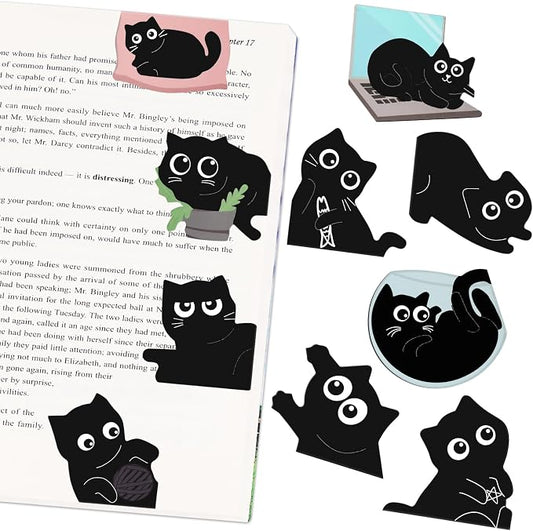 Black Cat Bookmarks, Tumwisk 10PCS Magnetic Bookmarks, Cute Bookmark Magnet Page Markers Bookmark Clips, Cat Gifts for Women, Book Marks for Reading, Book Accessories for Reading Lovers