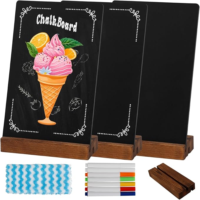 3Pcs Pre-Printed Border Chalkboard Signs with Stand, 5"x 8" Mini Tabletop Chalk Board Menu Display, Double Sided Food Labels for Party Buffet - Polka Dot