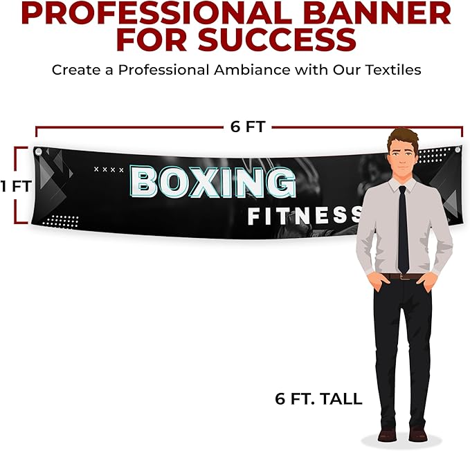 Boxing Fitness Large Banners and Signs for Outdoor by Mavis Printing-Polyester Banner with 4 Holes for Easy Hang Indoor & Outdoor|4x1 Feet HD Print Sign to Promote Church| Made in USA