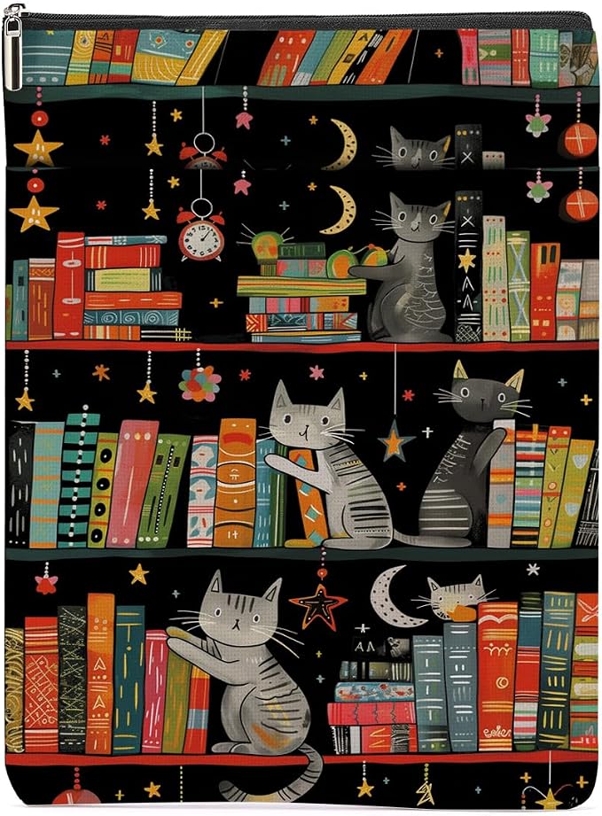 Cat Book Sleeve - Book Cover with Zipper and Front Pocket - Perfect for Cat Lovers and Bookworms