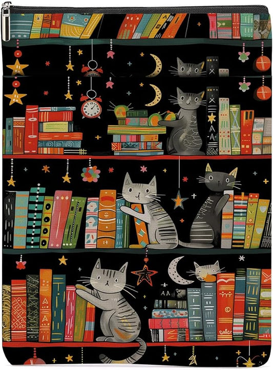Cat Book Sleeve - Book Cover with Zipper and Front Pocket - Perfect for Cat Lovers and Bookworms