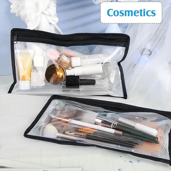Ireer 18 Pcs Clear Zipper Pouches PVC Waterproof Pouch Bags Transparent Zipper Pouch Clear Storage Bags Multipurpose for Organizing Travel Cosmetics Document File (Black,11.5 x 7 Inch)
