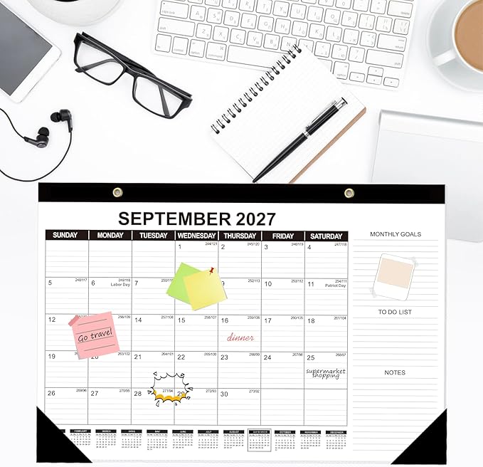 GuassLee Desk Calendar 2026-2027 (Jun. 2026 - Dec. 2027), 19 Months Calendar 17" × 11.5" Desktop Planner with Julian Date, Monthly Goals, Academic To-Do List, for Home, Office, School & Teachers