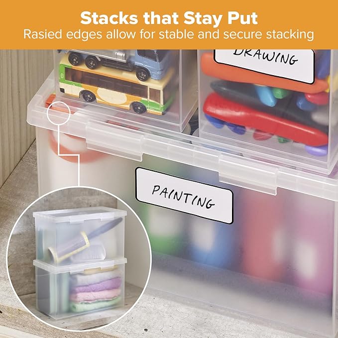 Bostitch Konnect Storage Containers with Lids, Office Organizer, Clear Plastic Box, Desk and Home Organizer, Labels, 4 Qt, 2 Pack