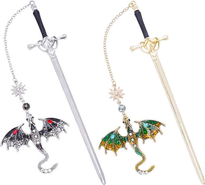 Sword Dragon Metal Bookmarks - 2 PCs Fantasy Book Marks Gifts for Reading Cool Black Green Page Makers Merch for Men Boys Kids Novel Fans Lovers Readers Bookish Birthday School Accessories