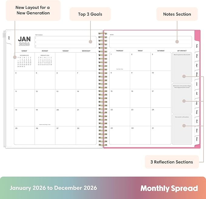 Blue Sky Gen Z 2026 Weekly and Monthly Planner Calendar, January 2026 - December 2026, 8.5" x 11", Flexible Cover With Zip Pouch, Durable Twin Wire Binding, Laminated Tabs, Storage Pocket, Capri