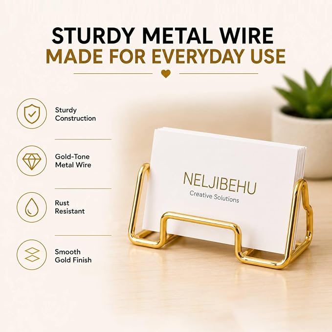 Heart Business Card Holder for Desk, Metal Business Card Stand Organizer, Cute Desktop Display for Name Cards, Photos and Notes, Office Reception Wedding Table Decor (gold)