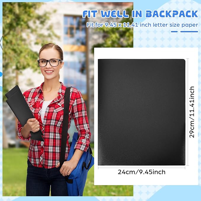 24 Pcs Black Heavy Duty Plastic Folders 2 Pocket File Folder Fit Letter Size for Home Office School Communication Presentation Report Sheet Protectors (Black)