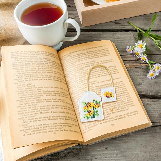 Honoson 6 Pcs Bookmarks Tea Party Favors Garden Coquette Design Bookmarks Cute Hand Embroidered Gift for Women Mom Mother's Day Book Reading Lovers Gift (Flower,Felt)